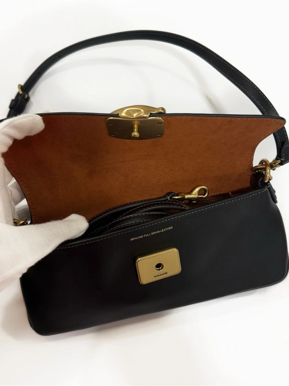 New Coach Jet black leather shoulder bag & crossbody strap